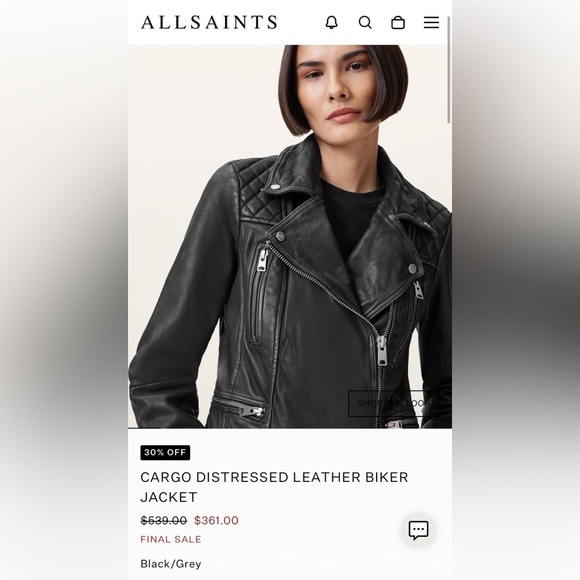 Allsaints US 6 Cargo 100% sheep leather Distressed Biker Jacket in black / grey - Picture 2 of 7